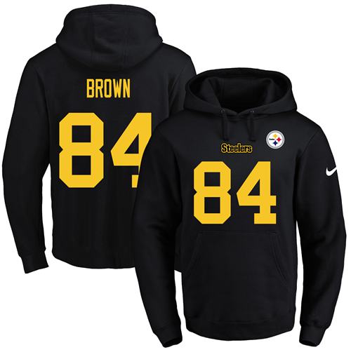 Nike Pittsburgh Steelers 84 Antonio Brown Black Gold No.Name Number Pullover NFL Hoodie