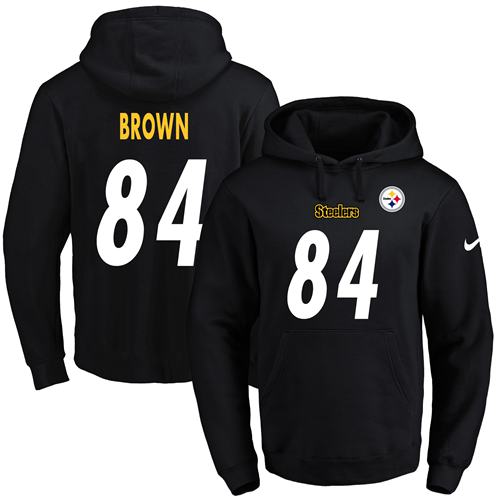 Nike Pittsburgh Steelers 84 Antonio Brown Black Name Number Pullover NFL Hoodie