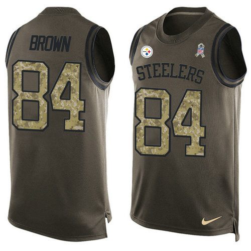 Nike Pittsburgh Steelers 84 Antonio Brown Green NFL Limited Salute To Service Tank Top Jersey