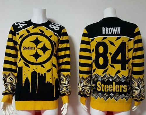 Nike Pittsburgh Steelers 84 Antonio Brown Yellow Black Ugly Sweater