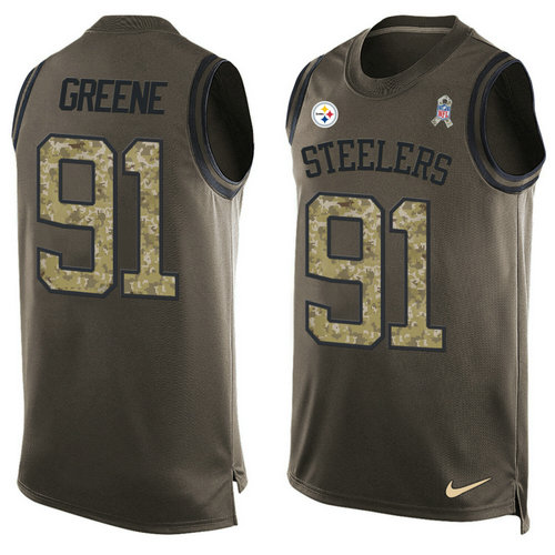 Nike Pittsburgh Steelers 91 Greene Green NFL Limited Salute To Service Tank Top Jersey