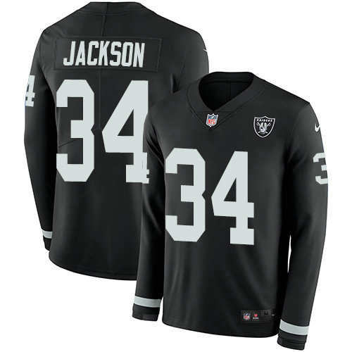 Nike Raiders #34 Bo Jackson Black Team Color Men's Stitched NFL Limited Therma Long Sleeve Jersey