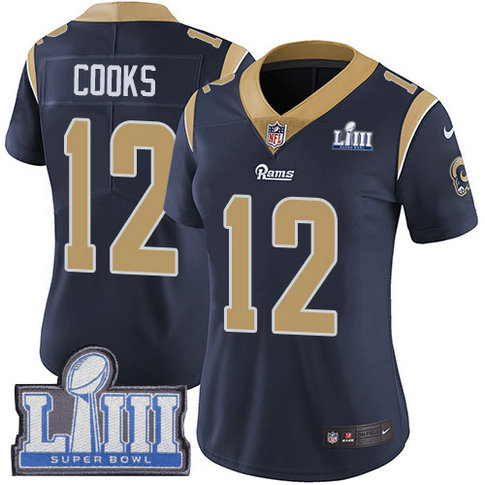 Nike Rams #12 Brandin Cooks Navy Blue Team Color Super Bowl LIII Bound Women's Stitched NFL Vapor Untouchable Limited Jersey