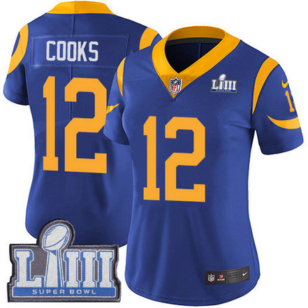 Nike Rams #12 Brandin Cooks Royal Blue Alternate Super Bowl LIII Bound Women's Stitched NFL Vapor Untouchable Limited Jersey