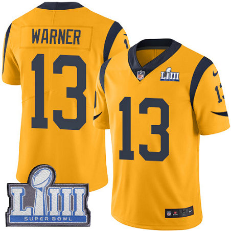 Nike Rams #13 Kurt Warner Gold Super Bowl LIII Bound Youth Stitched NFL Limited Rush Jersey