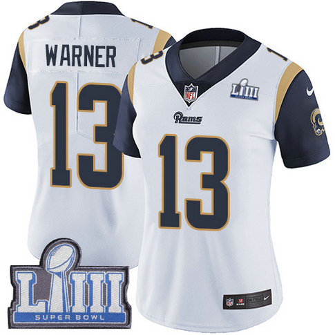 Nike Rams #13 Kurt Warner White Super Bowl LIII Bound Women's Stitched NFL Vapor Untouchable Limited Jersey