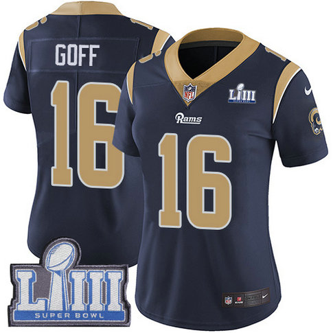 Nike Rams #16 Jared Goff Navy Blue Team Color Super Bowl LIII Bound Women's Stitched NFL Vapor Untouchable Limited Jersey