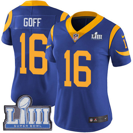 Nike Rams #16 Jared Goff Royal Blue Alternate Super Bowl LIII Bound Women's Stitched NFL Vapor Untouchable Limited Jersey