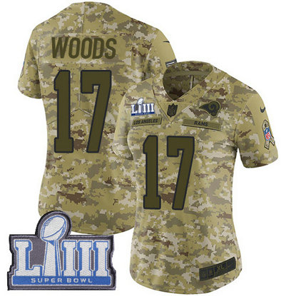 Nike Rams #17 Robert Woods Camo Super Bowl LIII Bound Women's Stitched NFL Limited 2018 Salute to Service Jersey