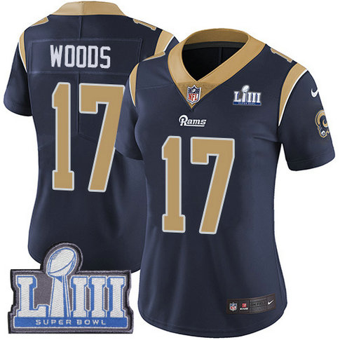Nike Rams #17 Robert Woods Navy Blue Team Color Super Bowl LIII Bound Women's Stitched NFL Vapor Untouchable Limited Jersey