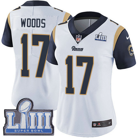 Nike Rams #17 Robert Woods White Super Bowl LIII Bound Women's Stitched NFL Vapor Untouchable Limited Jersey