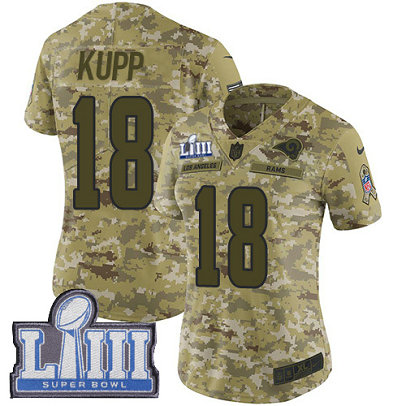 Nike Rams #18 Cooper Kupp Camo Super Bowl LIII Bound Women's Stitched NFL Limited 2018 Salute to Service Jersey