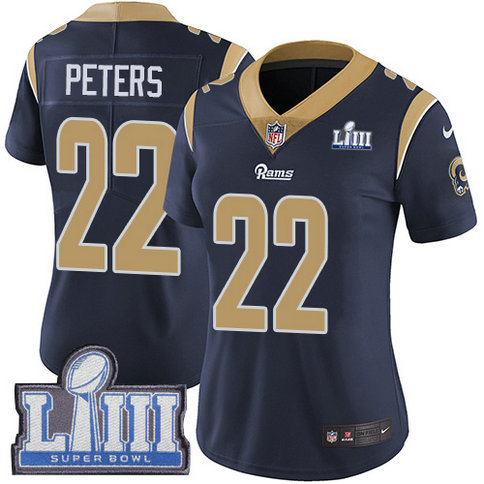 Nike Rams #22 Marcus Peters Navy Blue Team Color Super Bowl LIII Bound Women's Stitched NFL Vapor Untouchable Limited Jersey
