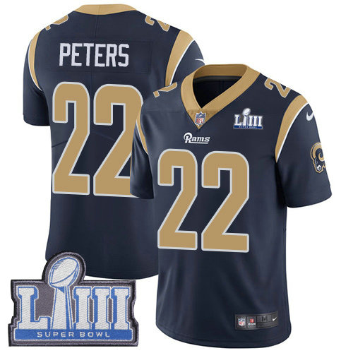 Nike Rams #22 Marcus Peters Navy Blue Team Color Super Bowl LIII Bound Youth Stitched NFL Vapor Untouchable Limited Jersey