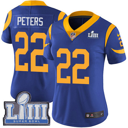 Nike Rams #22 Marcus Peters Royal Blue Alternate Super Bowl LIII Bound Women's Stitched NFL Vapor Untouchable Limited Jersey