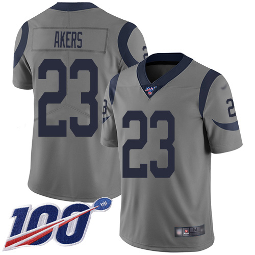 Nike Rams #23 Cam Akers Gray Men's Stitched NFL Limited Inverted Legend 100th Season Jersey
