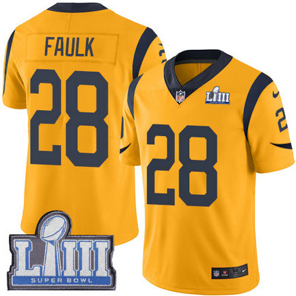 Nike Rams #28 Marshall Faulk Gold Super Bowl LIII Bound Youth Stitched NFL Limited Rush Jersey