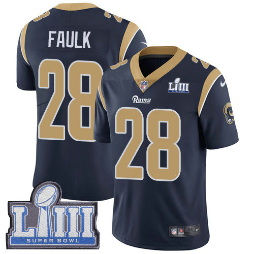 Nike Rams #28 Marshall Faulk Navy Blue Team Color Super Bowl LIII Bound Youth Stitched NFL Vapor Untouchable Limited Jersey