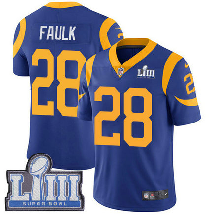 Nike Rams #28 Marshall Faulk Royal Blue Alternate Super Bowl LIII Bound Youth Stitched NFL Vapor Untouchable Limited Jersey