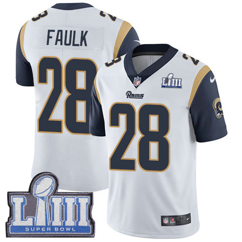 Nike Rams #28 Marshall Faulk White Super Bowl LIII Bound Youth Stitched NFL Vapor Untouchable Limited Jersey