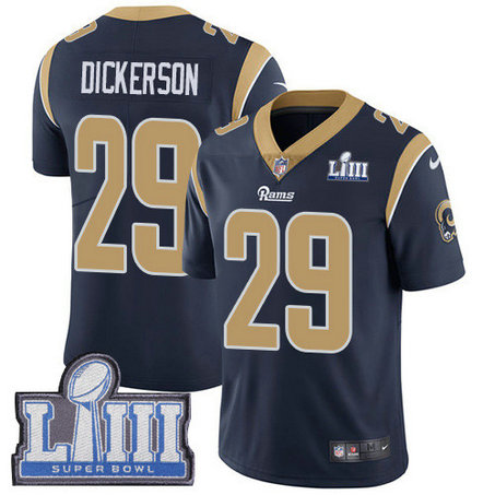 Nike Rams #29 Eric Dickerson Navy Blue Team Color Super Bowl LIII Bound Men's Stitched NFL Vapor Untouchable Limited Jersey
