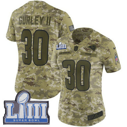 Nike Rams #30 Todd Gurley II Camo Super Bowl LIII Bound Women's Stitched NFL Limited 2018 Salute to Service Jersey