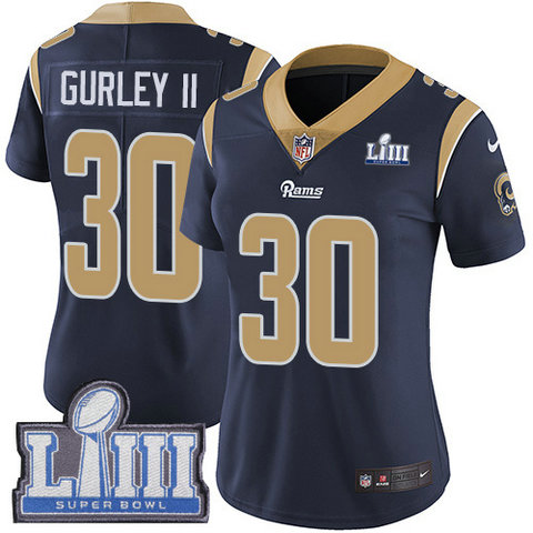 Nike Rams #30 Todd Gurley II Navy Blue Team Color Super Bowl LIII Bound Women's Stitched NFL Vapor Untouchable Limited Jersey