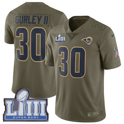 Nike Rams #30 Todd Gurley II Olive Super Bowl LIII Bound Men's Stitched NFL Limited 2017 Salute to Service Jersey