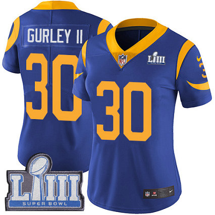 Nike Rams #30 Todd Gurley II Royal Blue Alternate Super Bowl LIII Bound Women's Stitched NFL Vapor Untouchable Limited Jersey
