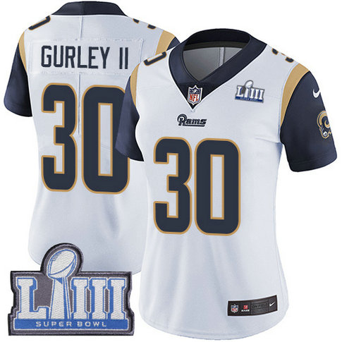 Nike Rams #30 Todd Gurley II White Super Bowl LIII Bound Women's Stitched NFL Vapor Untouchable Limited Jersey