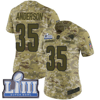 Nike Rams #35 C.J. Anderson Camo Super Bowl LIII Bound Women's Stitched NFL Limited 2018 Salute to Service Jersey