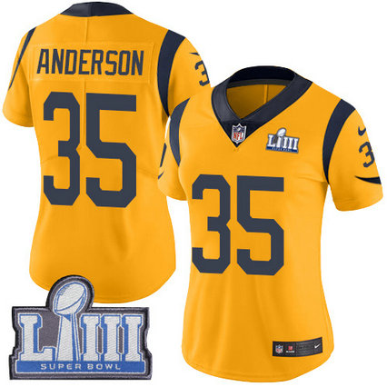 Nike Rams #35 C.J. Anderson Gold Super Bowl LIII Bound Women's Stitched NFL Limited Rush Jersey