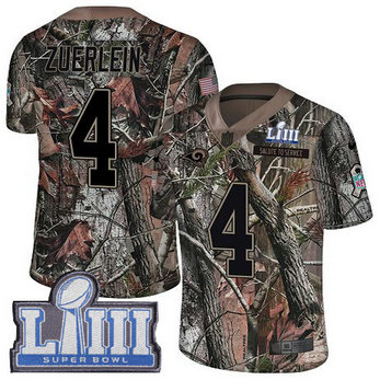 Nike Rams #4 Greg Zuerlein Camo Super Bowl LIII Bound Men's Stitched NFL Limited Rush Realtree Jersey