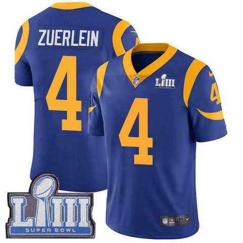 Nike Rams #4 Greg Zuerlein Royal Blue Alternate Super Bowl LIII Bound Youth Stitched NFL Vapor Untouchable Limited Jersey