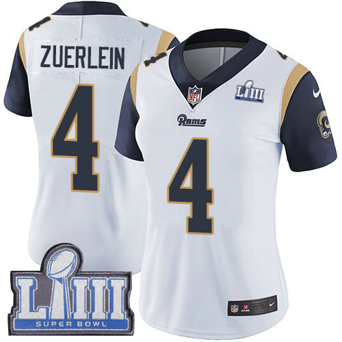 Nike Rams #4 Greg Zuerlein White Super Bowl LIII Bound Women's Stitched NFL Vapor Untouchable Limited Jersey