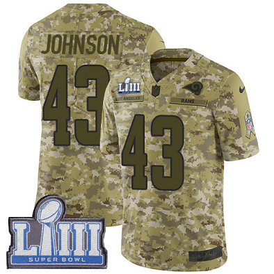 Nike Rams #43 John Johnson Camo Super Bowl LIII Bound Youth Stitched NFL Limited 2018 Salute To Service Jersey
