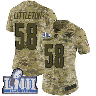 Nike Rams #58 Cory Littleton Camo Super Bowl LIII Bound Women's Stitched NFL Limited 2018 Salute to Service Jersey