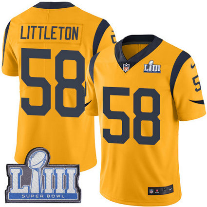 Nike Rams #58 Cory Littleton Gold Super Bowl LIII Bound Youth Stitched NFL Limited Rush Jersey