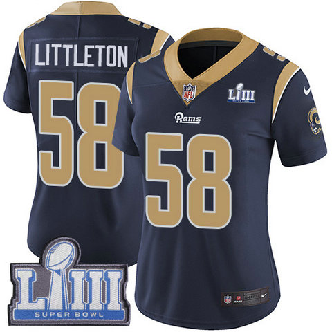 Nike Rams #58 Cory Littleton Navy Blue Team Color Super Bowl LIII Bound Women's Stitched NFL Vapor Untouchable Limited Jersey