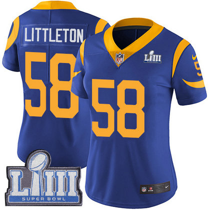 Nike Rams #58 Cory Littleton Royal Blue Alternate Super Bowl LIII Bound Women's Stitched NFL Vapor Untouchable Limited Jersey
