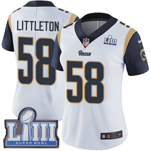Nike Rams #58 Cory Littleton White Super Bowl LIII Bound Women's Stitched NFL Vapor Untouchable Limited Jersey