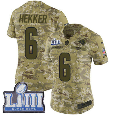Nike Rams #6 Johnny Hekker Camo Super Bowl LIII Bound Women's Stitched NFL Limited 2018 Salute to Service Jersey