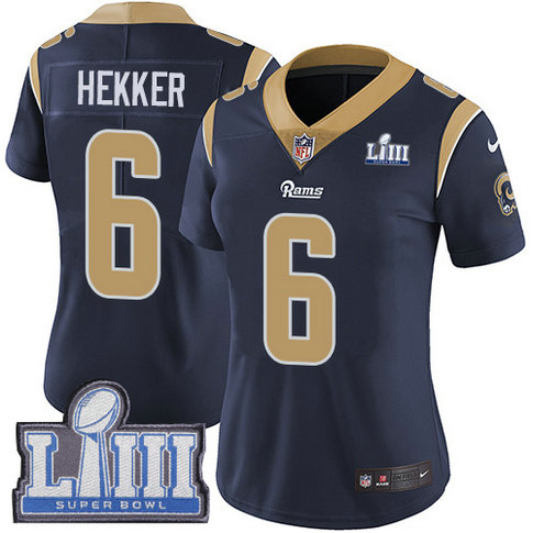 Nike Rams #6 Johnny Hekker Navy Blue Team Color Super Bowl LIII Bound Women's Stitched NFL Vapor Untouchable Limited Jersey