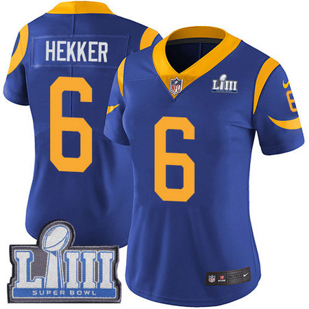 Nike Rams #6 Johnny Hekker Royal Blue Alternate Super Bowl LIII Bound Women's Stitched NFL Vapor Untouchable Limited Jersey