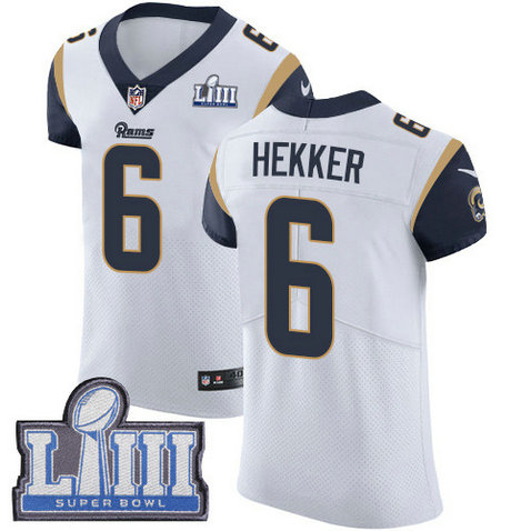 Nike Rams #6 Johnny Hekker White Super Bowl LIII Bound Men's Stitched NFL Vapor Untouchable Elite Jersey