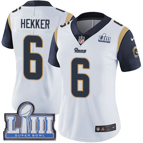 Nike Rams #6 Johnny Hekker White Super Bowl LIII Bound Women's Stitched NFL Vapor Untouchable Limited Jersey