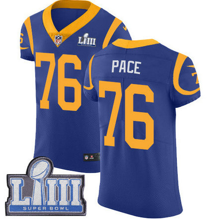 Nike Rams #76 Orlando Pace Royal Blue Alternate Super Bowl LIII Bound Men's Stitched NFL Vapor Untouchable Elite Jersey