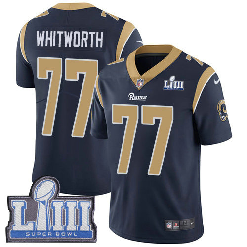 Nike Rams #77 Andrew Whitworth Navy Blue Team Color Super Bowl LIII Bound Youth Stitched NFL Vapor Untouchable Limited Jersey