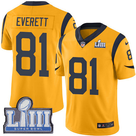 Nike Rams #81 Gerald Everett Gold Super Bowl LIII Bound Youth Stitched NFL Limited Rush Jersey