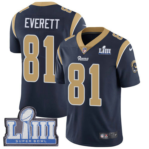 Nike Rams #81 Gerald Everett Navy Blue Team Color Super Bowl LIII Bound Youth Stitched NFL Vapor Untouchable Limited Jersey